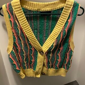 Urban Outfitters V-Neck Sweater Vest - Green, Yellow, Pink